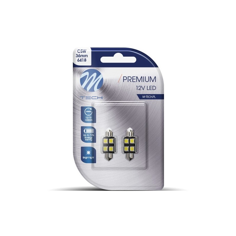 Blister M-TECH Premium LB328W - C5W 36mm, 12V 4xSMD5050 LED, CANBUS, White