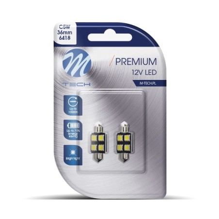Blister M-TECH Premium LB328W - C5W 36mm, 12V 4xSMD5050 LED, CANBUS, White