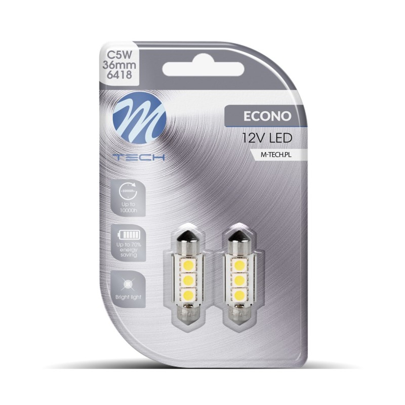 Blister 2x M-TECH Econo LB310W - C5W 36mm, 3xSMD5050 LED, CANBUS, Blanco