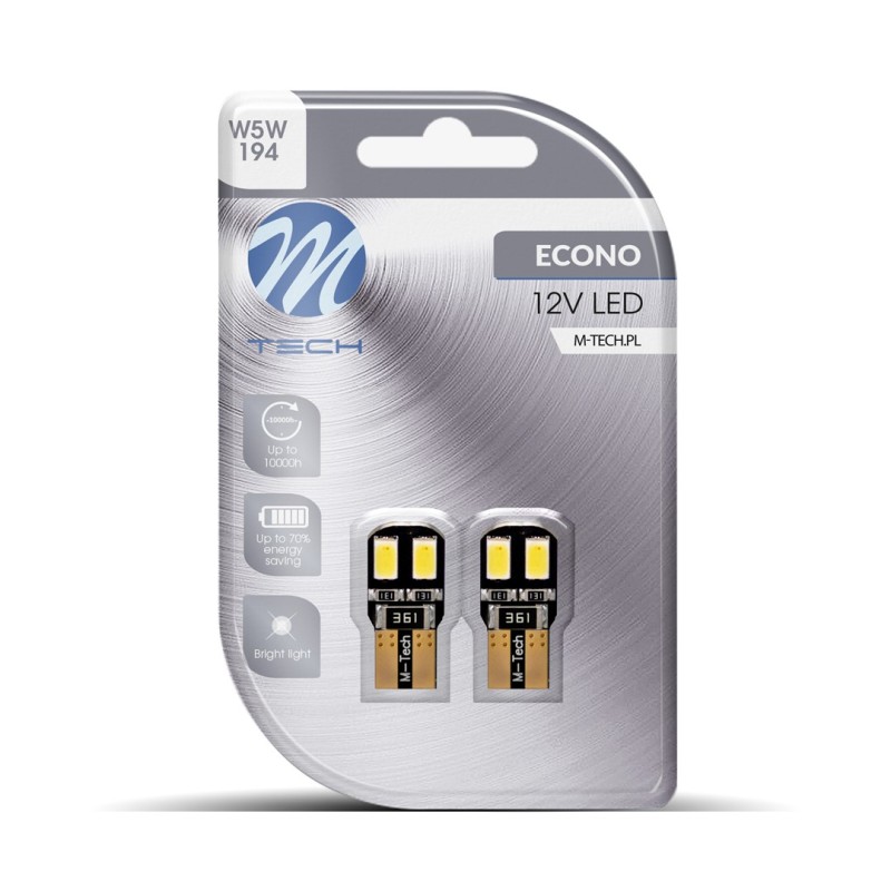 Blister 2x M-TECH Econo LB323W - W5W,  4xSMD5730 LED, 12V CANBUS, Blanco