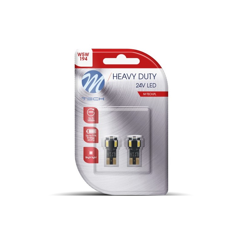 Blister 2x M-TECH HD LB9804W W5W 4xSMD5630 + 1xHP LED 24V White