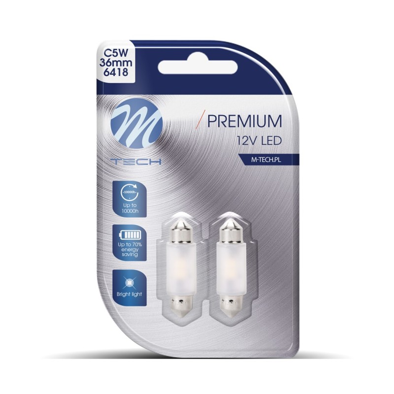 Blister M-TECH Premium LB361W - C5W 36mm, 12V 2xSMD2835, CANBUS, White