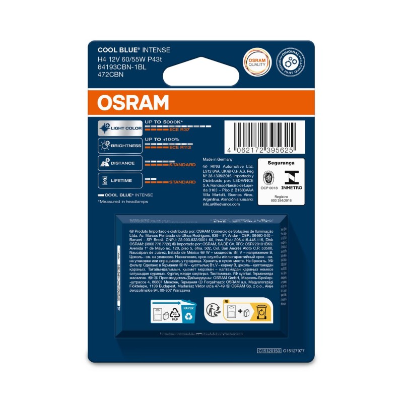 OSRAM COOL BLUE INTENSE 64193CBN-1BL H4 P43t 12V 60/55W