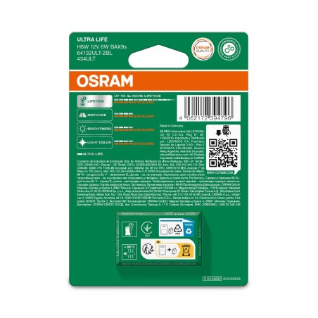 OSRAM ULTRALIFE 64132ULT-2BL H6W BAX9s 12V 6W