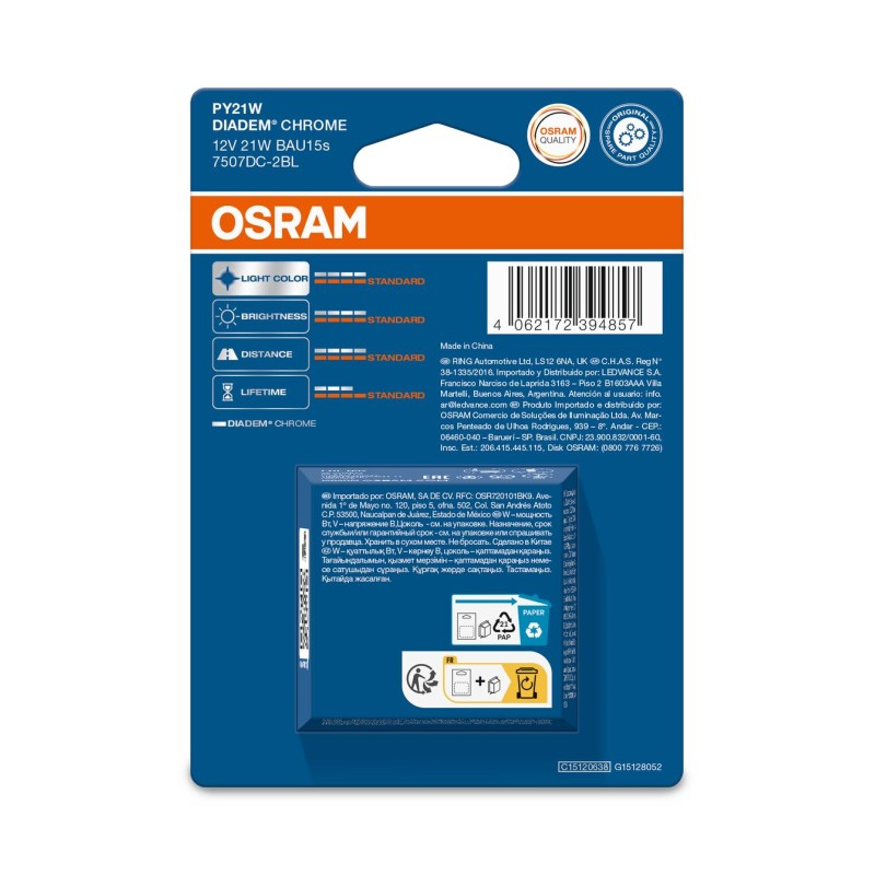 OSRAM DIADEM CHROME 7507DC-2BL PY21W BAU15s 12V 21W