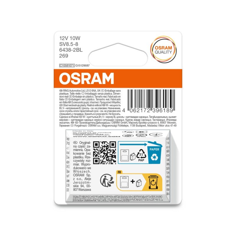 OSRAM ORIGINAL 6438-2BL no ECE SV8,5-8 12V 10W