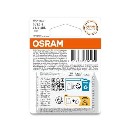 OSRAM ORIGINAL 6438-2BL no ECE SV8,5-8 12V 10W
