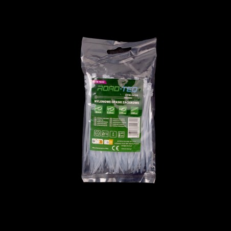 Nylonowe opaski zaciskowe ROAD-TEQ wymiar:2,5x100mm, 100szt., białe
