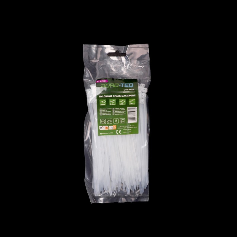 Nylonowe opaski zaciskowe ROAD-TEQ wymiar:3,6x150mm, 100szt., białe