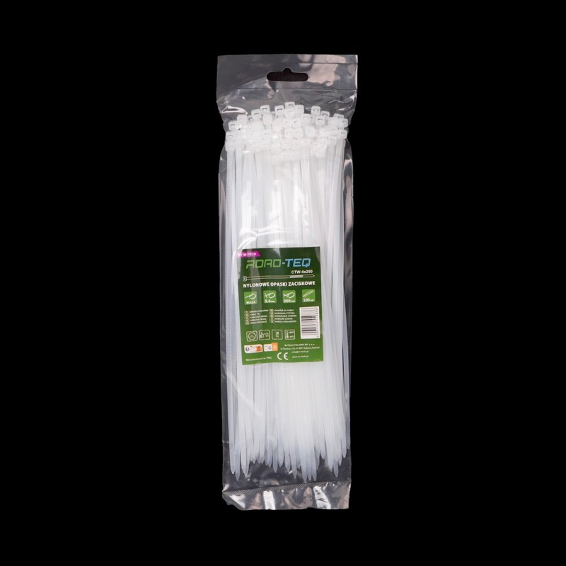 Nylonowe opaski zaciskowe ROAD-TEQ wymiar:3,6x250mm, 100szt., białe