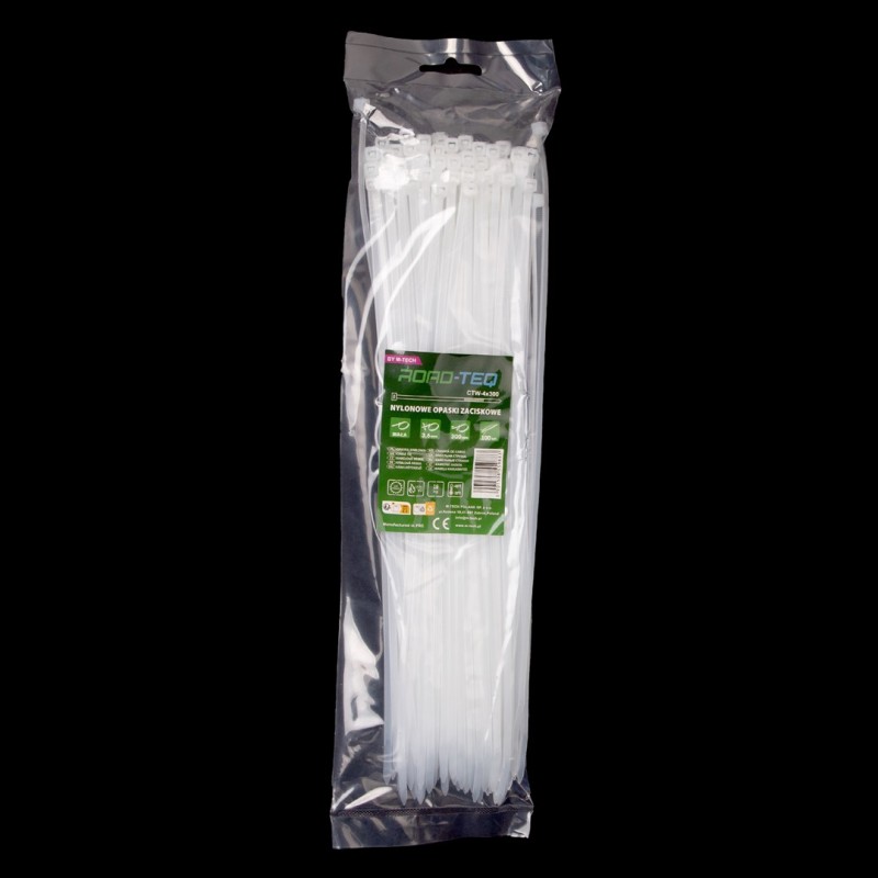Nylonowe opaski zaciskowe ROAD-TEQ wymiar:3,6x300mm, 100szt., białe