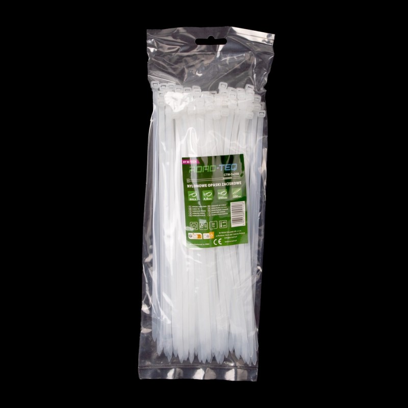 Nylonowe opaski zaciskowe ROAD-TEQ wymiar:4,8x250mm, 100szt., białe