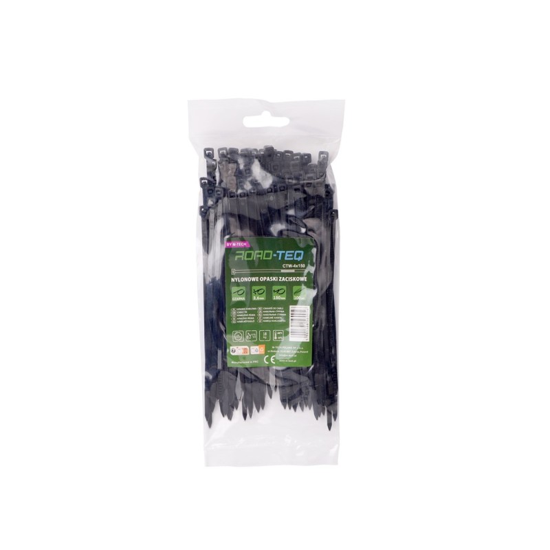 Nylonowe opaski zaciskowe ROAD-TEQ wymiar:3,6x150mm, 100szt., czarne