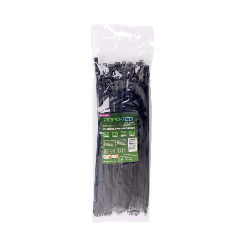 Nylonowe opaski zaciskowe ROAD-TEQ wymiar:3,6x250mm, 100szt., czarne