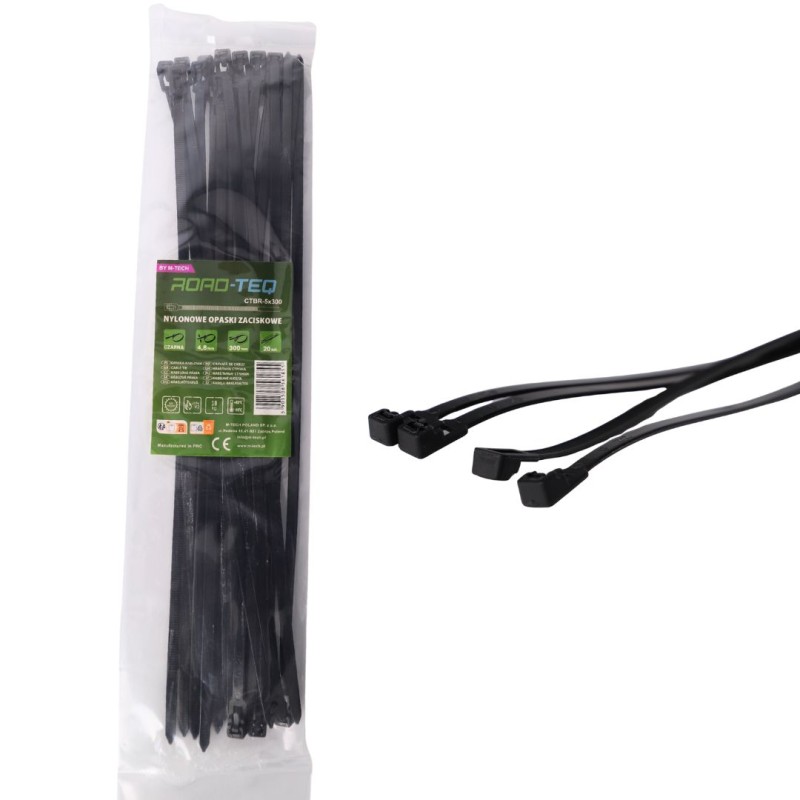Nylonowe opaski zaciskowe wielokrotnego użytku ROAD-TEQ w:4,8x300mm 20szt. czarne
