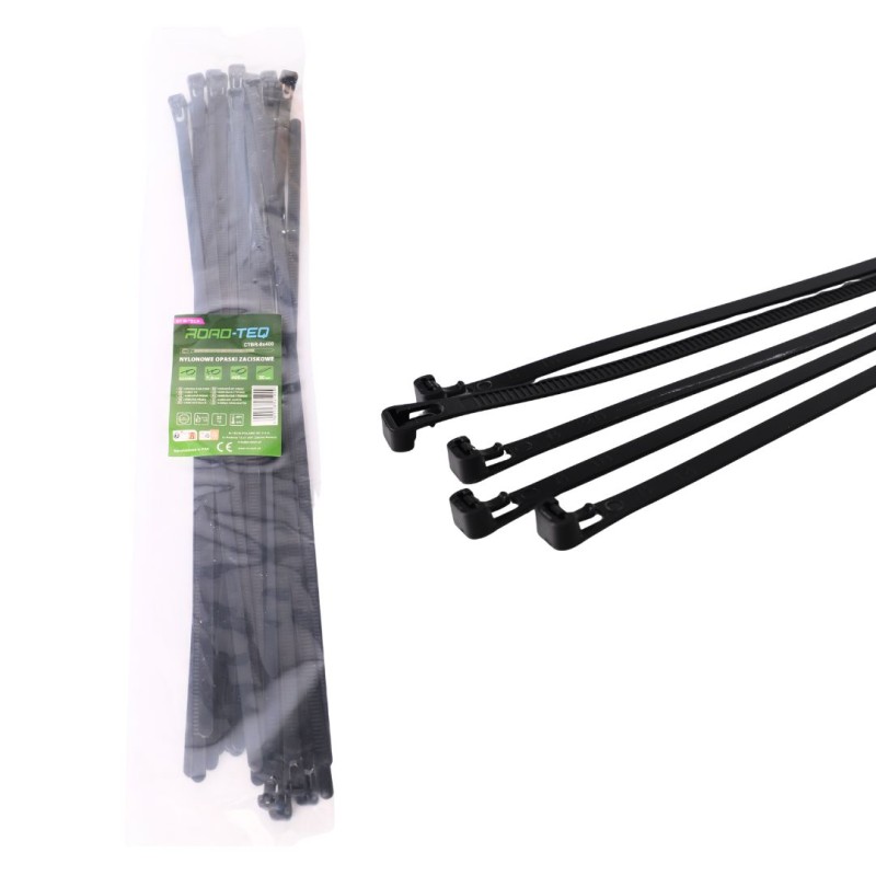 Nylonowe opaski zaciskowe wielokrotnego użytku ROAD-TEQ w:7,4x400mm 20szt. czarne