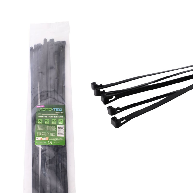 Nylonowe opaski zaciskowe wielokrotnego użytku ROAD-TEQ w:7,4x500mm 20szt. czarne